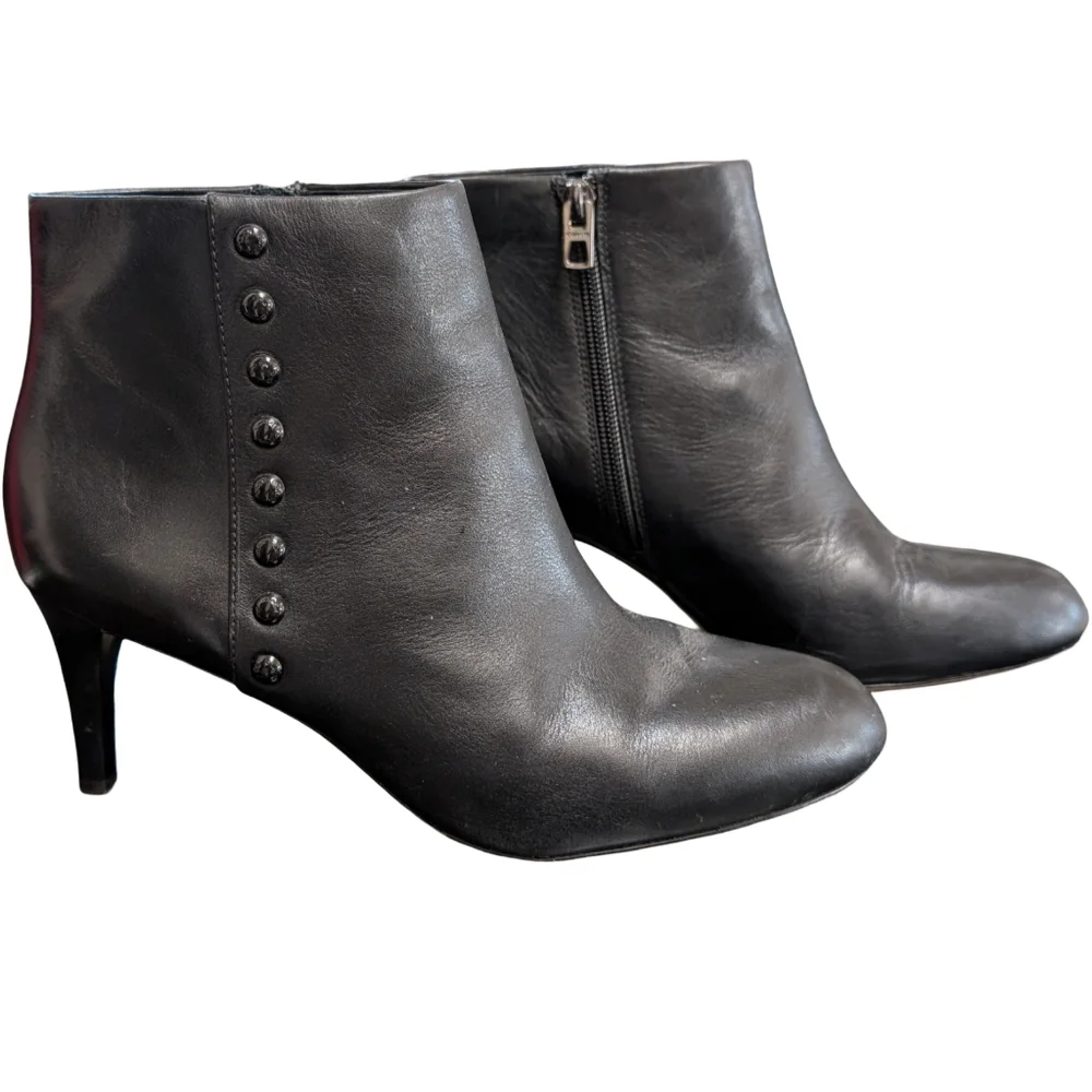 COACH Women's Hickory Black Leather Ankle Booties Size 7.5B | Designer Studded